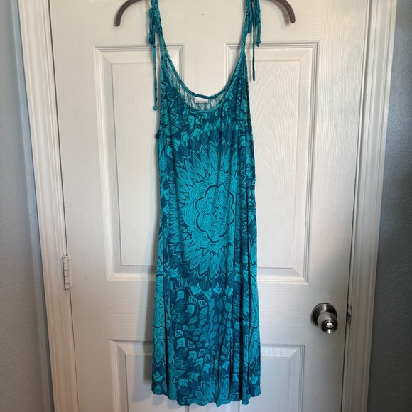 LASCANA Beachy Boho Chic Teal Blue Mandala Print Shoulder Tie Sundress Size 12 - Picture 2 of 12